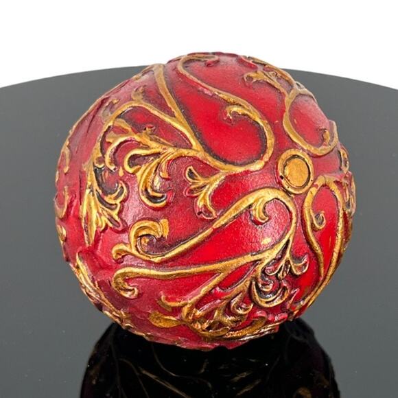 Ornate Red & Gold Decorative Sphere Ball Orb Vintage-Inspired Accent Piece - Picture 1 of 5